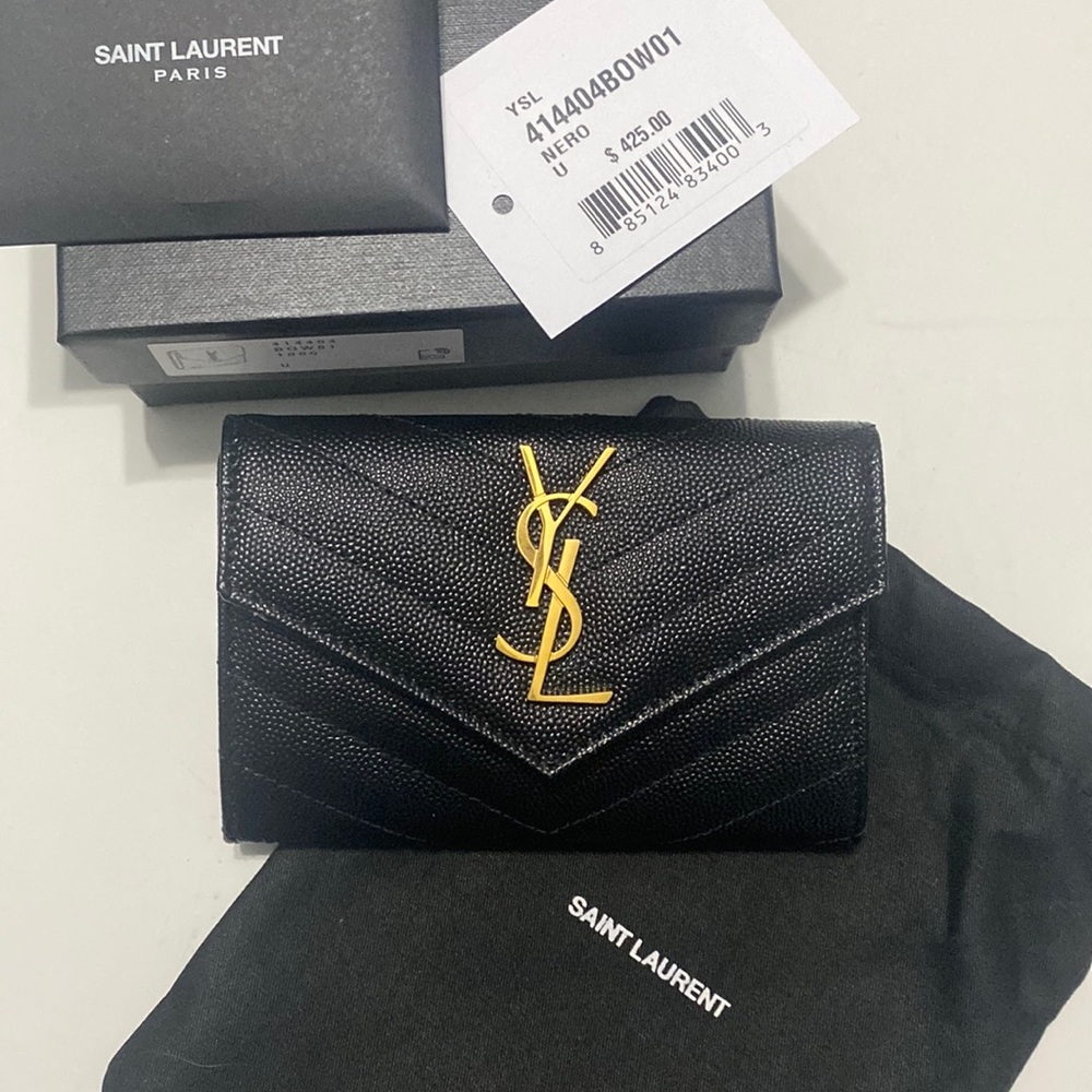 NEW YSL Small Grain de Poudre Envelope Wallet Black